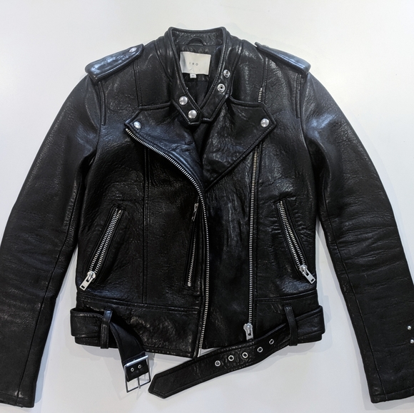 HP!✨$1500+ IRO💌💯Leather Zaki Belt Jacket Black - Picture 3 of 8